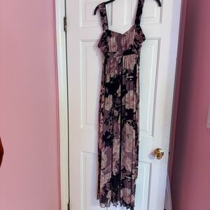 Connected Apparel Pink and Navy Tiered Maxi Dress